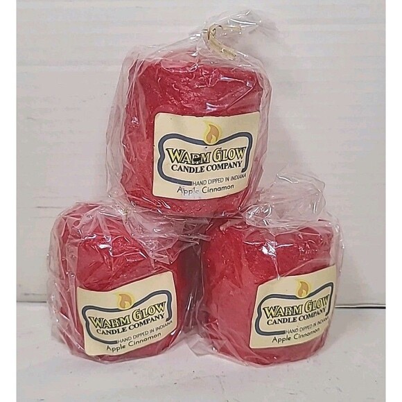 Set Of 3 Warm Glow Mini Hearth Candle APPLE CINNAMON Hand Dipped Indiana NEW - Picture 1 of 2
